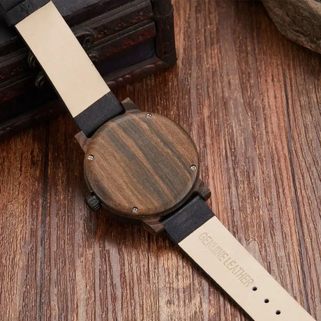 Natural Wood Watch Men Turntable Compass Dial Real Walnut Ebony Bamboo Wooden Watches Male Brown Concept Clock Quartz Wristwatch - Lootquake