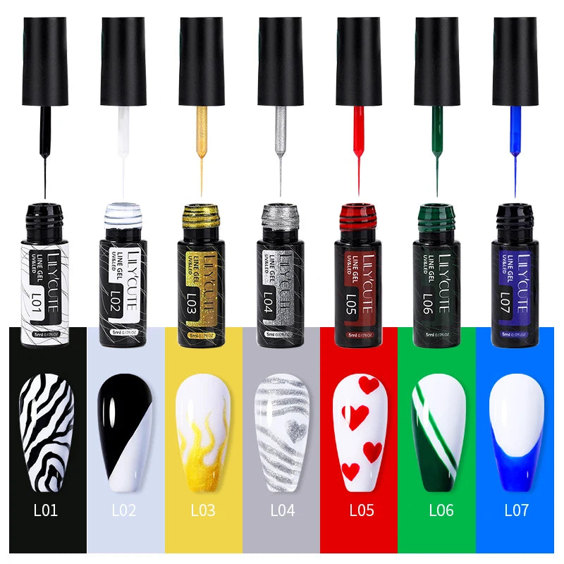 LILYCUTE 5ml Liner Gel Nail Polish UV LED Nail Art Paint Gel Gorgeous Glitter French Effect Semi Permanent Nail Painting UV Gel