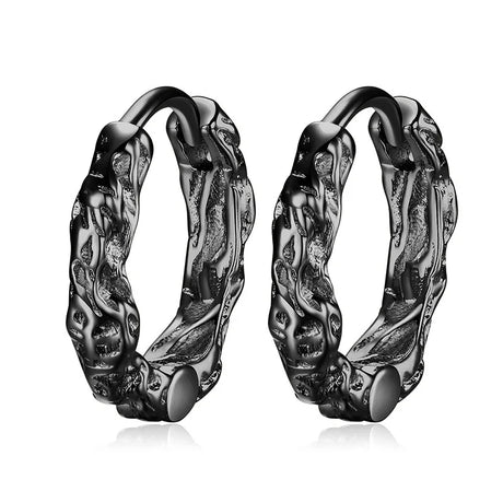 KOFSAC Vintage Black Irregular Texture Hoops Men Jewelry 925 Sterling Silver Earrings For Women Hip-Hop Party Accessories Gifts - Lootquake