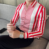 British Style Striped Shirts Mens Long Sleeve Business Formal Dress Shirt Casual Slim Fit Dress Streetwear Social Party Clothing - Lootquake