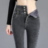 Thermal Winter Thick Fleece High-waist Warm Skinny Jeans Thick Women Stretch Button Pencil Pants Mom Casual Velvet Jeans - Lootquake