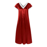 Women Summer Silk Sleepwear Short Sleeve V Neck Homewear Long Dress Nightgowns Sleepwear Sleep Tos Night Dress Underwear - Lootquake