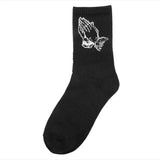 Fashion Skate Cotton Crew Socks of Virgin Mary Gesture Pattern for Men Women Hip Hop Funny Novelty  White Black Funky - Lootquake