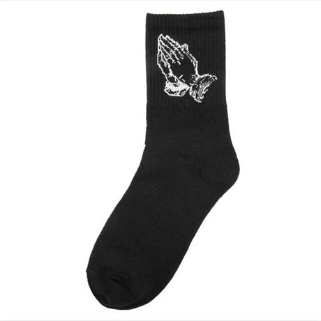 Fashion Skate Cotton Crew Socks of Virgin Mary Gesture Pattern for Men Women Hip Hop Funny Novelty  White Black Funky - Lootquake