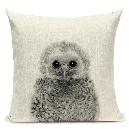 Black and White Cute Animals Cushion Cover - Animal Portrait Decoration Throw Pillow Case 45x45cm for Home Sofa Decor