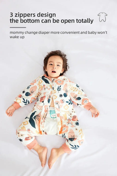 Baby Sleeping Bag Cute Flowers Print Toddler Sleepwear Walk Play Pajamas 2.5Tog Thick Winter Keep Warm Sleepsack 1-4 Years - Lootquake