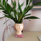 Statue Head Portrait Sculpture Ornament Bonsai Handmade Art Pot Bum Ceramic Vase Plaster Living Room Home Decor Dried Flowers