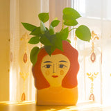 Statue Head Portrait Sculpture Ornament Bonsai Handmade Art Pot Bum Ceramic Vase Plaster Living Room Home Decor Dried Flowers
