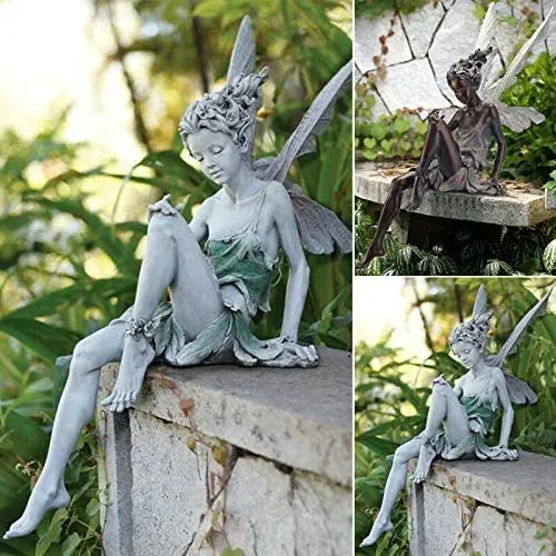 Escultura de hada de las flores para jardín, paisajismo, arte de patio, adorno de resina, estatua de Turek sentada, figuras de ángel para exteriores, decoración artesanal