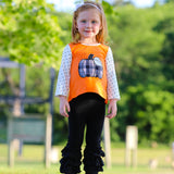 Girls Orange Pumpkin Top & Black Ruffle Pants Halloween Thanksgiving Ouitfit-1