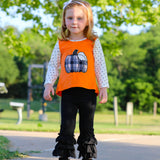 Girls Orange Pumpkin Top & Black Ruffle Pants Halloween Thanksgiving Ouitfit-3