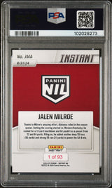 Tarjeta de fútbol RC de Jalen Milroe #JMA Rookie de Panini Instant NIL 2024 PSA 9 Mint