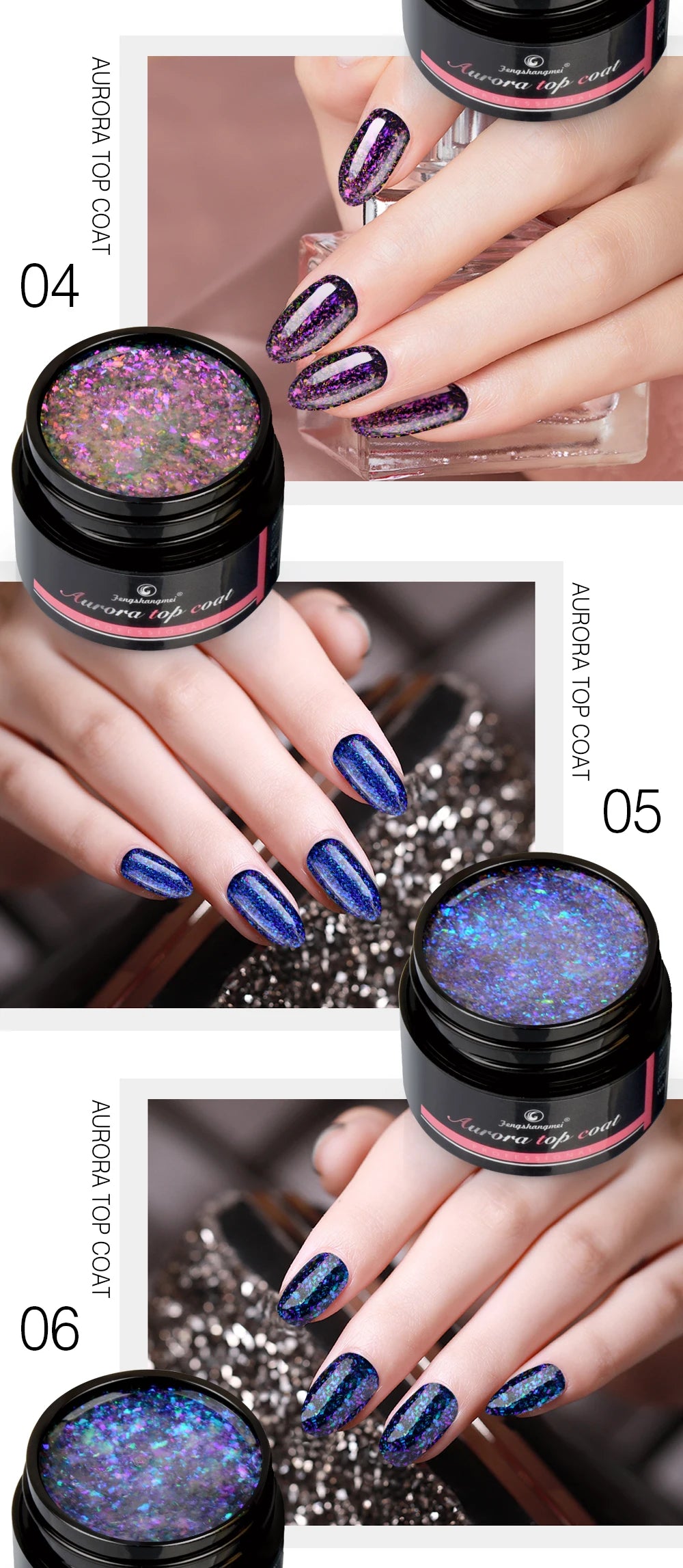5ml Aurora Nail Gel Top Coat 12 Colors Clear UV Gel Sparkling Nail Polish Art Design Glitter Hybrid Gel Varnish
