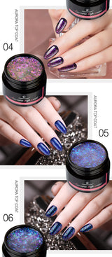 5ml Aurora Nail Gel Top Coat 12 Colors Clear UV Gel Sparkling Nail Polish Art Design Glitter Hybrid Gel Varnish
