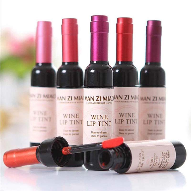 Rouge à lèvres liquide mat 6 couleurs, brillant à lèvres en forme de bouteille de vin rouge, brillant à lèvres imperméable longue durée, hydratant, teinte antiadhésive