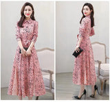 Women's Chiffon Stitching Lace Dress, Lady's Elegant Temperament Long Dress, Shirt Collar, Long Sleeve, Print Dresses, New - Lootquake