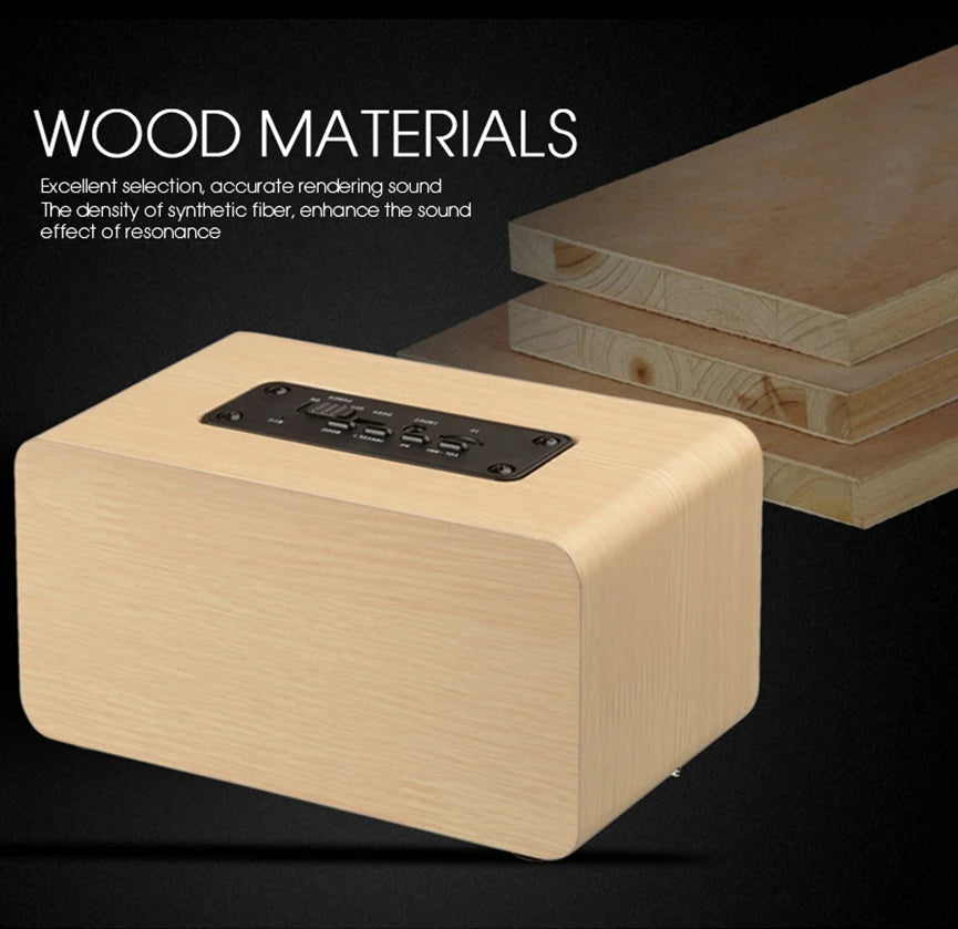 Altavoz Bluetooth de madera de 6 W, altavoces estéreo portátiles de alta fidelidad, reproducción TF, llamadas manos libres, entrada AUX, altavoz de graves superbajos, subwoofer dual