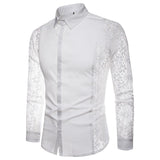 Mens Flower Patchwork Embroidery Lace Shirt 2019 Fashion Transparent Sexy Dress Shirts Mens See Trough Club Party Event Chemise - Lootquake