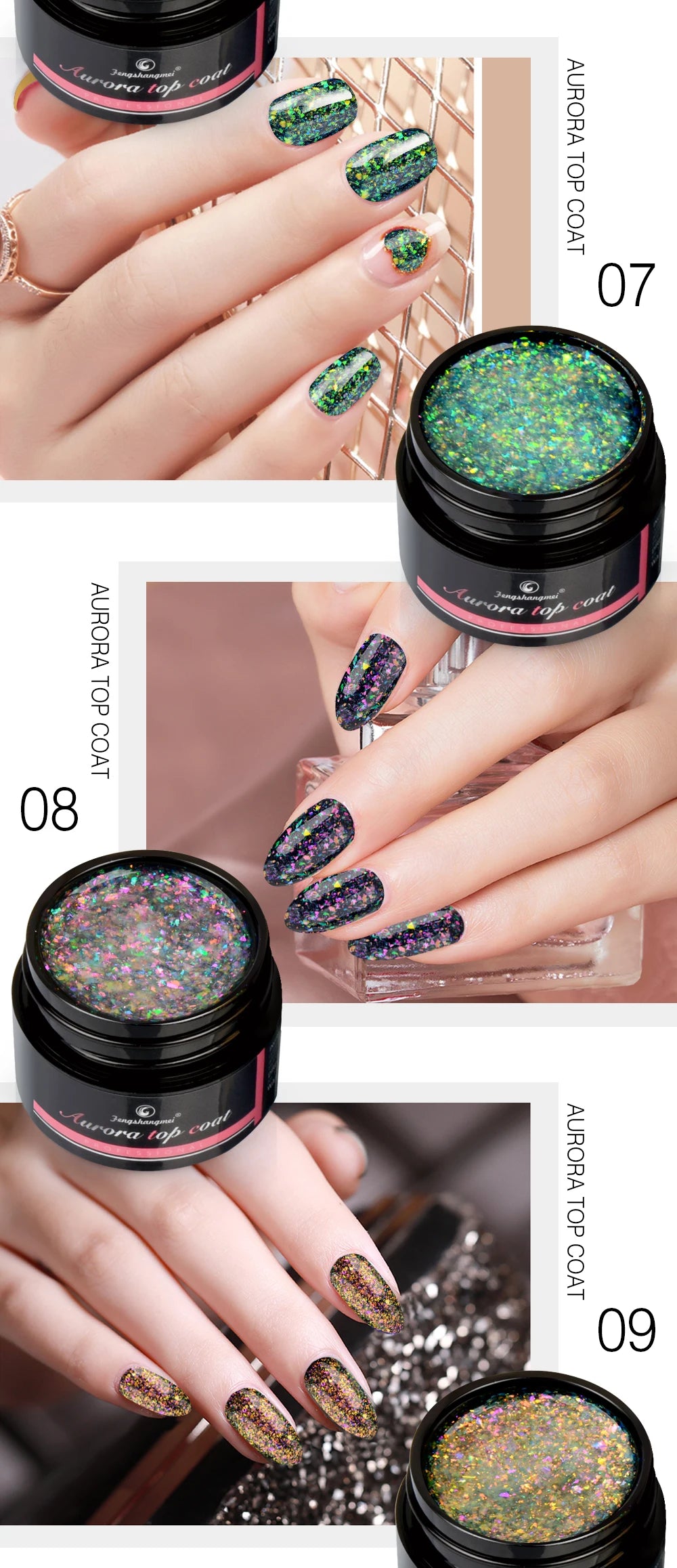 5ml Aurora Nail Gel Top Coat 12 Colors Clear UV Gel Sparkling Nail Polish Art Design Glitter Hybrid Gel Varnish
