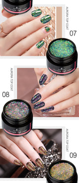 5ml Aurora Nail Gel Top Coat 12 Colors Clear UV Gel Sparkling Nail Polish Art Design Glitter Hybrid Gel Varnish
