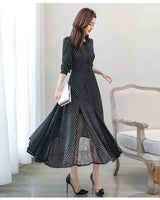 Women's Chiffon Stitching Lace Dress, Lady's Elegant Temperament Long Dress, Shirt Collar, Long Sleeve, Print Dresses, New - Lootquake