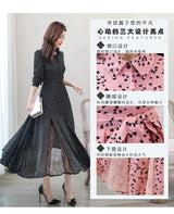 Women's Chiffon Stitching Lace Dress, Lady's Elegant Temperament Long Dress, Shirt Collar, Long Sleeve, Print Dresses, New - Lootquake