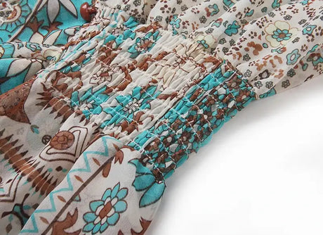 TEELYNN boho long dress Vintage 2023 floral print Chiffon three quarter sleeve v-neck summer Gypsy Hippie women dresses vestidos - Lootquake