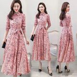 Women's Chiffon Stitching Lace Dress, Lady's Elegant Temperament Long Dress, Shirt Collar, Long Sleeve, Print Dresses, New - Lootquake