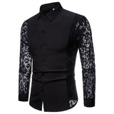 Mens Flower Patchwork Embroidery Lace Shirt 2019 Fashion Transparent Sexy Dress Shirts Mens See Trough Club Party Event Chemise - Lootquake