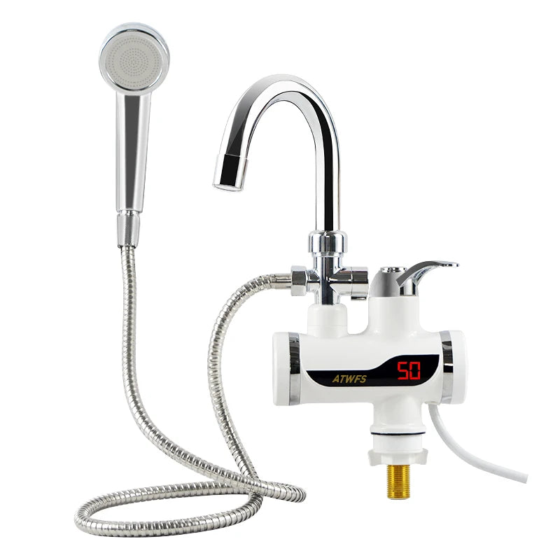 Hot Water Heater Instant Electric Hot Flowing Shower Instantaneous Water Heating Faucet Kitchen Tap Tankless Portable Shower