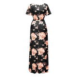 Chivry Maternity Dress Women Floral Print Short Sleeve V-neck Maxi Long Dress Pregnant Casual Clothes Summer Maternity Dress - Lootquake