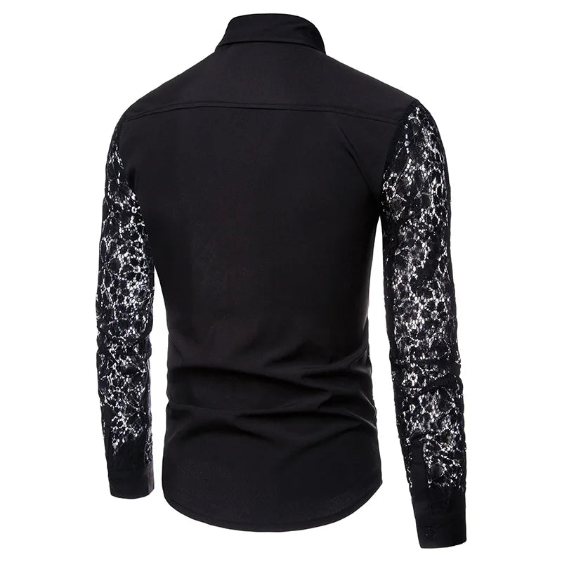 Mens Flower Patchwork Embroidery Lace Shirt 2019 Fashion Transparent Sexy Dress Shirts Mens See Trough Club Party Event Chemise - Lootquake