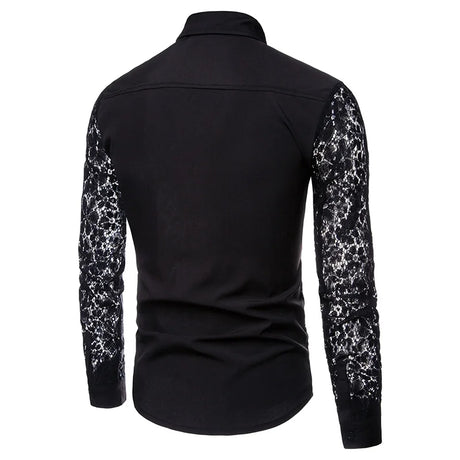 Mens Flower Patchwork Embroidery Lace Shirt 2019 Fashion Transparent Sexy Dress Shirts Mens See Trough Club Party Event Chemise - Lootquake