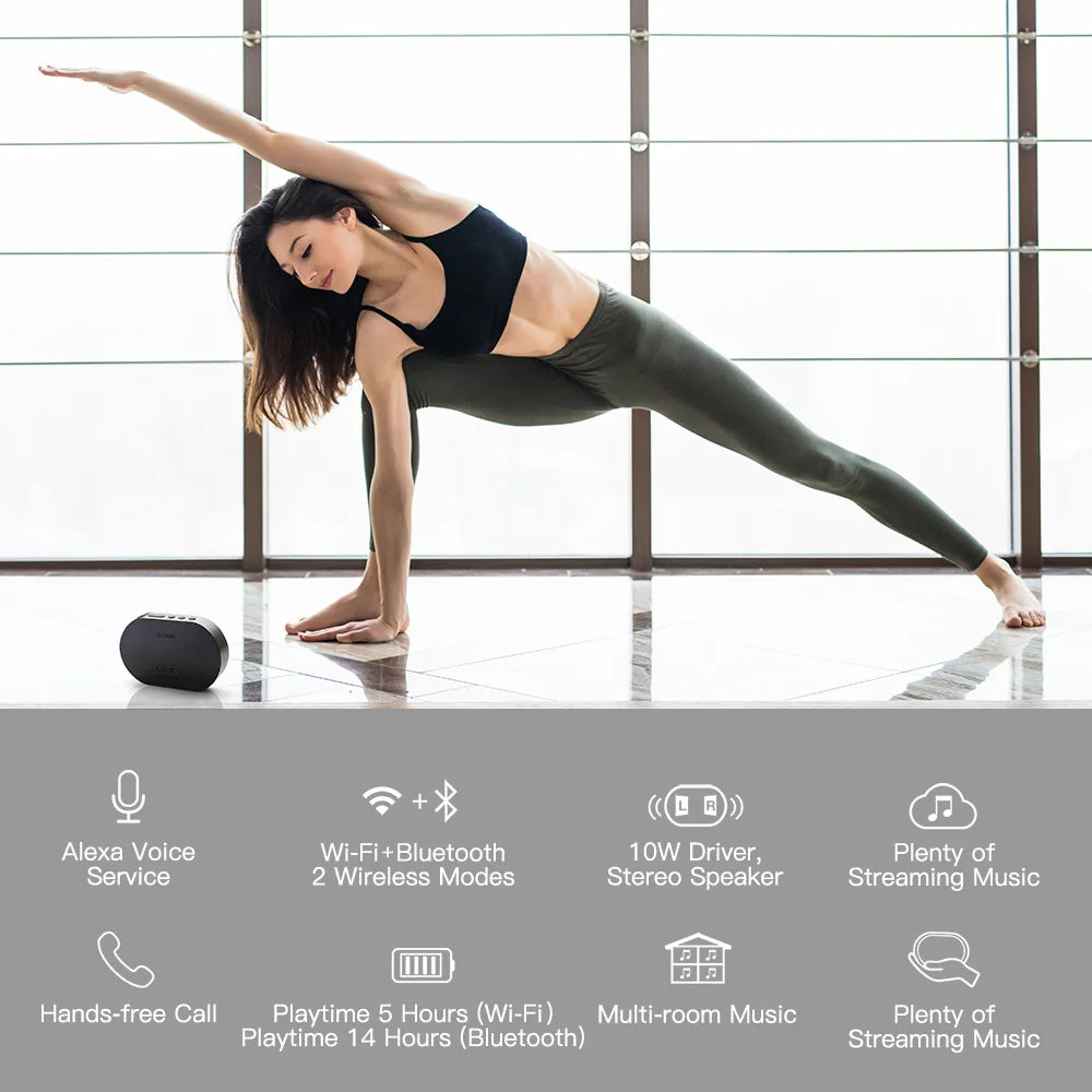 Altavoz portátil inteligente Bluetooth inalámbrico 10W Mini altavoz compacto potente 2200mAh Compatible con Alexa Spotify Tunein Transmisión de música