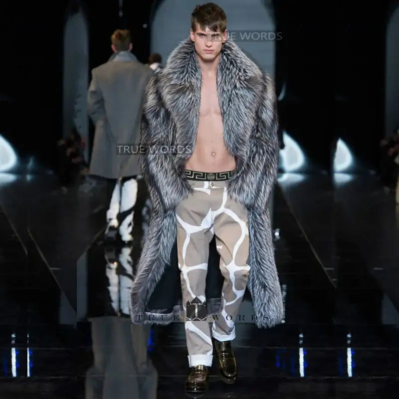 Autumn winter new fur coat men long imitation fox fur coat European and American fur integrated windbreaker  jacket - Lootquake