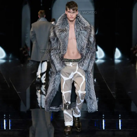 Autumn winter new fur coat men long imitation fox fur coat European and American fur integrated windbreaker  jacket - Lootquake