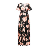 Chivry Maternity Dress Women Floral Print Short Sleeve V-neck Maxi Long Dress Pregnant Casual Clothes Summer Maternity Dress - Lootquake