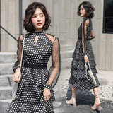 Transparent Long-Sleeved Chiffon Dress for Ladies, Polka Dot, Elegant Temperament, Fashion, New - Lootquake