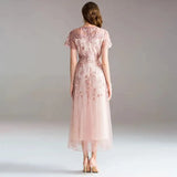 High-quality long dress embroidery large swing dress dress ladies elegant temperament round neck short-sleeved ladies dresses - Lootquake