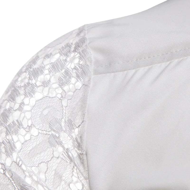 Mens Flower Patchwork Embroidery Lace Shirt 2019 Fashion Transparent Sexy Dress Shirts Mens See Trough Club Party Event Chemise - Lootquake