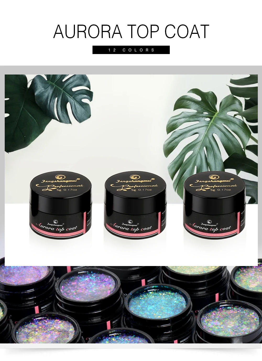 5ml Aurora Nail Gel Top Coat 12 Colors Clear UV Gel Sparkling Nail Polish Art Design Glitter Hybrid Gel Varnish