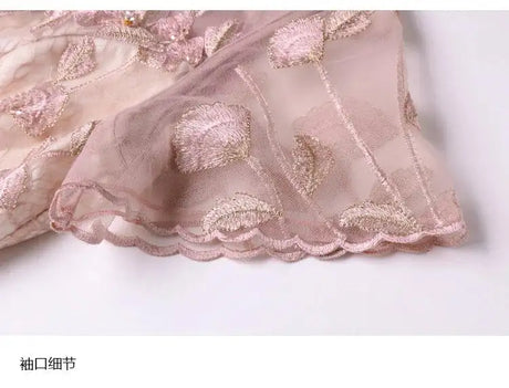 High-quality long dress embroidery large swing dress dress ladies elegant temperament round neck short-sleeved ladies dresses - Lootquake