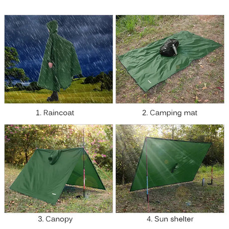 Multifunctional Lightweight Raincoat with Hood Hiking Cycling Rain Cover Poncho Rain Coat Men Women Outdoor Camping Tent Mat - Lootquake