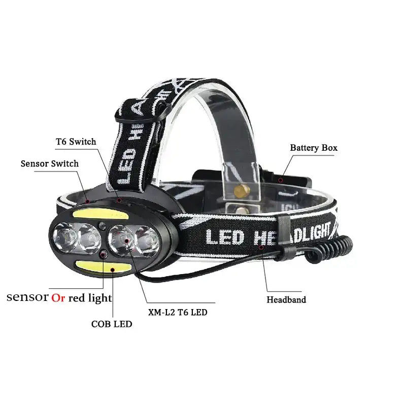 Head Lamp Headlamp Headlight Flashlight Torch Lanterna 4 Xm-l Sensor Led Bulbs Litwod Camping / Cycling Hunting Hiking Lithium - Lootquake