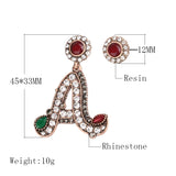 Letter A Statement Drop Earrings Rhinestone Gold Round Stud Asymmetrical Earrings Vintage Turkish Jewelry - Lootquake
