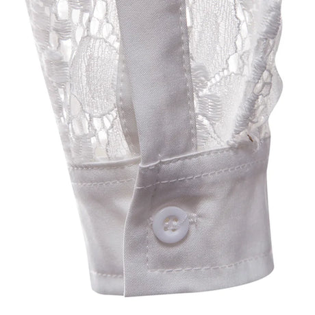 Mens Flower Patchwork Embroidery Lace Shirt 2019 Fashion Transparent Sexy Dress Shirts Mens See Trough Club Party Event Chemise - Lootquake