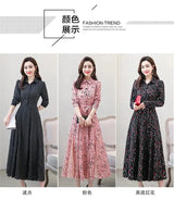 Women's Chiffon Stitching Lace Dress, Lady's Elegant Temperament Long Dress, Shirt Collar, Long Sleeve, Print Dresses, New - Lootquake