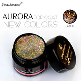 5ml Aurora Nail Gel Top Coat 12 Colors Clear UV Gel Sparkling Nail Polish Art Design Glitter Hybrid Gel Varnish