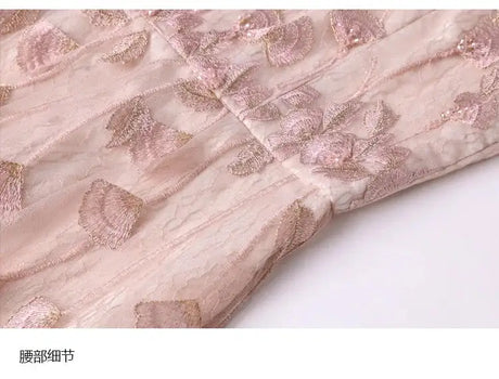 High-quality long dress embroidery large swing dress dress ladies elegant temperament round neck short-sleeved ladies dresses - Lootquake