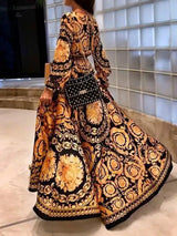 2021 New Style Fashion Elegant Women Sexy Boat Neck Glitter Deep V Neck Print Party Dress Formal Long Dress Sexy Clubwear - Lootquake